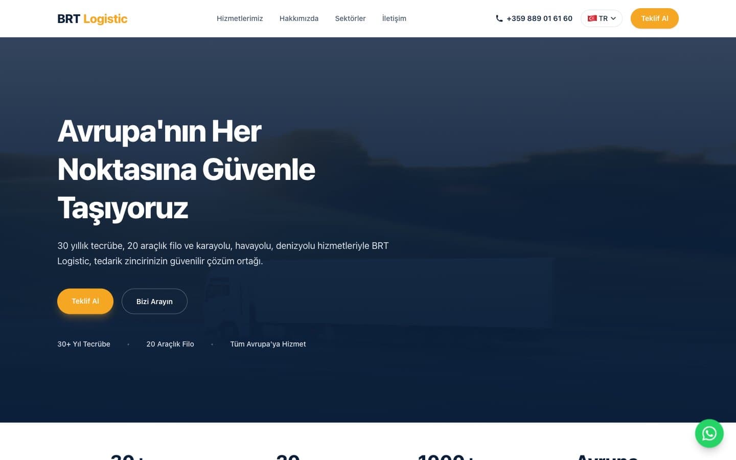 BRT Logistic sitesinin ana sayfası