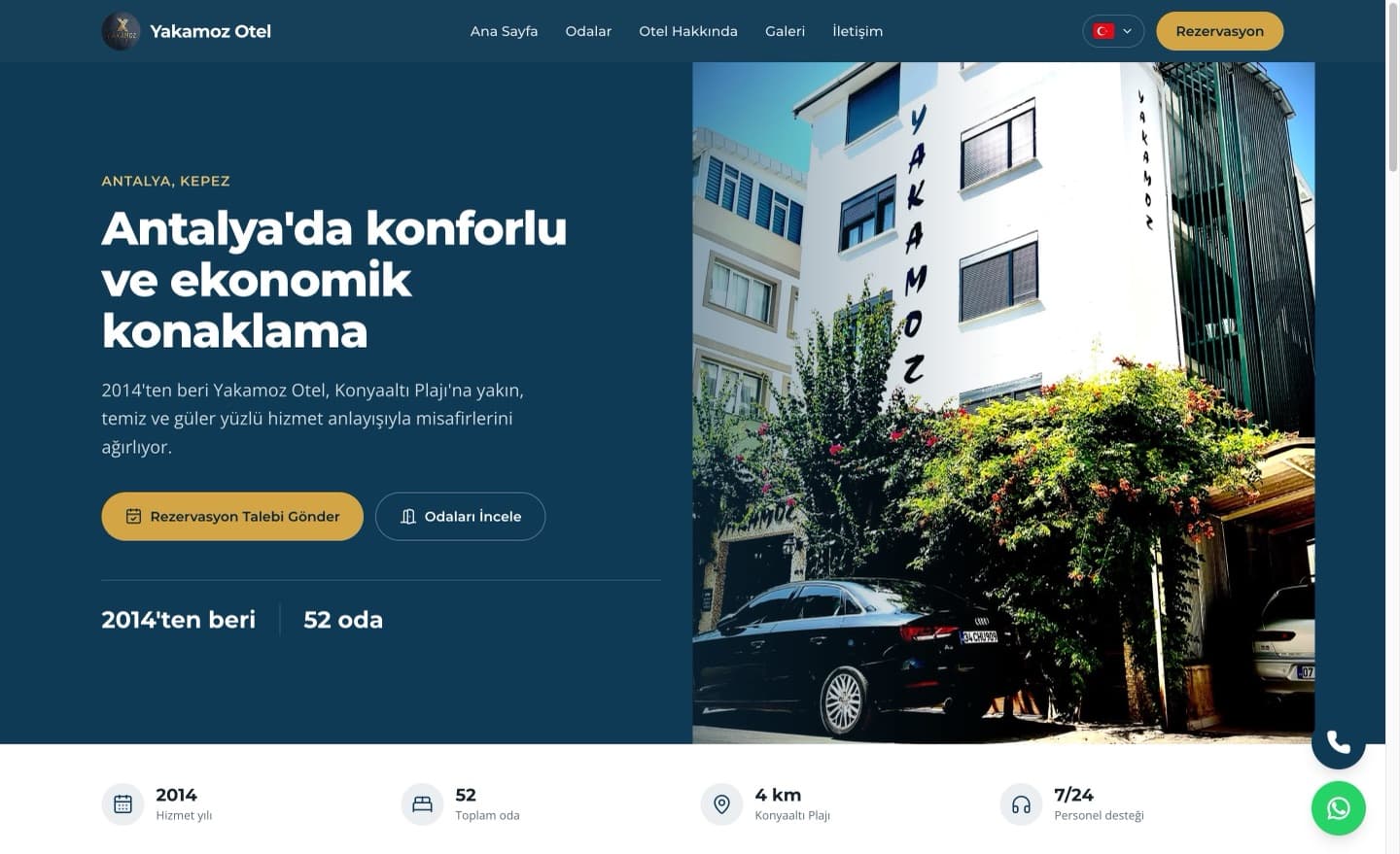 Yakamoz Otel sitesinin ana sayfası