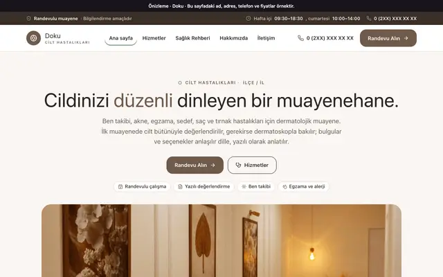 Doku dermatoloji muayenehanesi teması ana sayfa önizlemesi