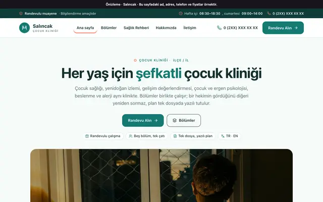Salıncak çok hekimli klinik teması ana sayfa önizlemesi