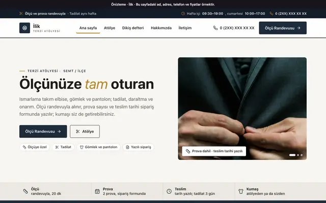 İlik terzi atölyesi teması ana sayfa önizlemesi