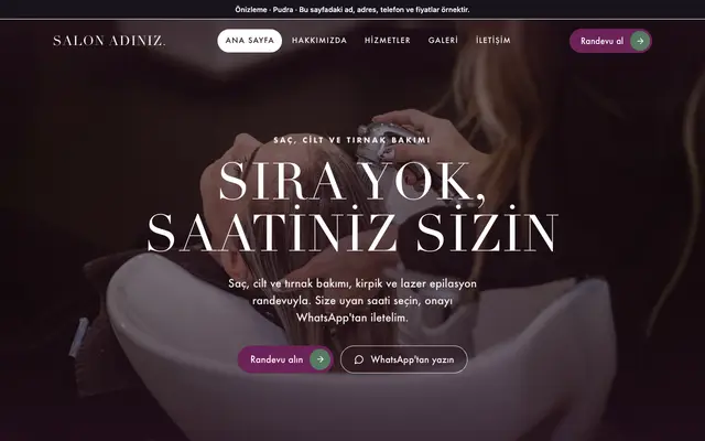 Pudra güzellik salonu teması ana sayfa önizlemesi