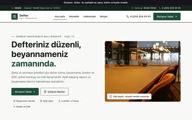 Defter büro teması ana sayfa önizlemesi
