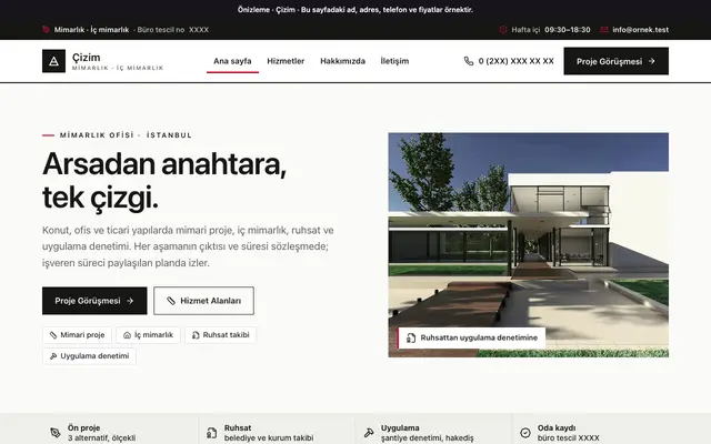 Çizim mimarlık ofisi teması ana sayfa önizlemesi