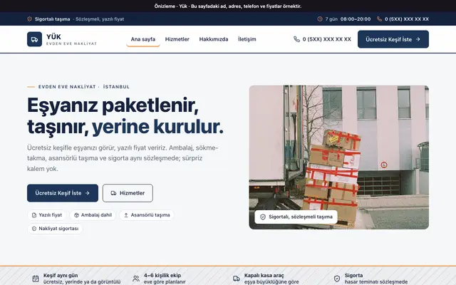 Yük evden eve nakliyat teması ana sayfa önizlemesi