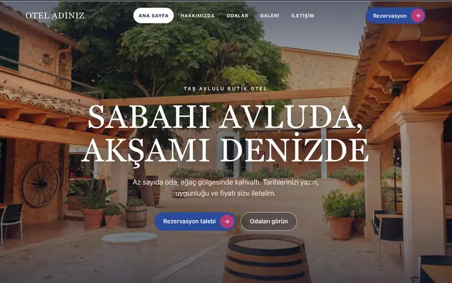 Avlu butik otel teması ana sayfa önizlemesi