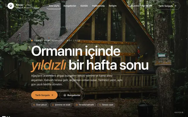 Koza bungalov otel teması ana sayfa önizlemesi