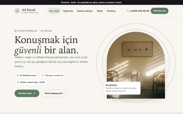 Nefes psikolog teması ana sayfa önizlemesi