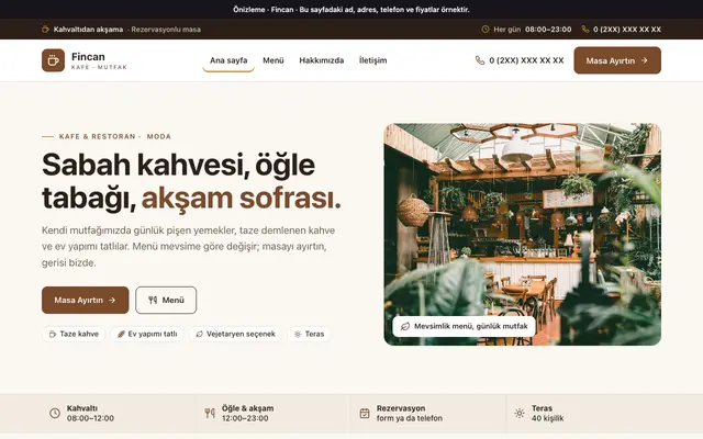 Fincan kafe ve restoran teması ana sayfa önizlemesi