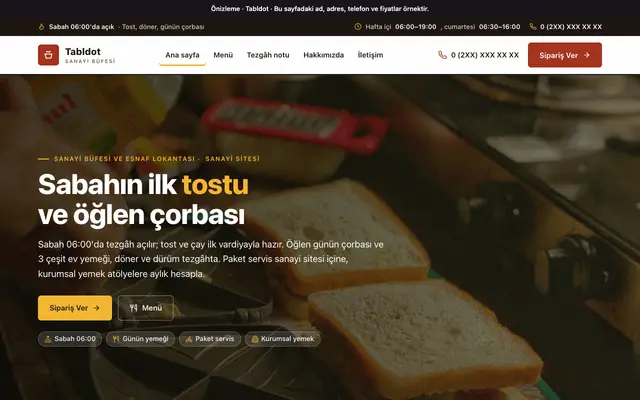 Tabldot esnaf lokantası ve büfe teması ana sayfa önizlemesi