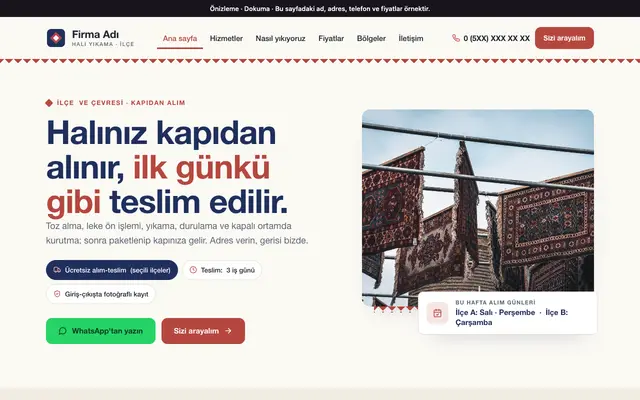 Dokuma halı yıkama teması ana sayfa önizlemesi
