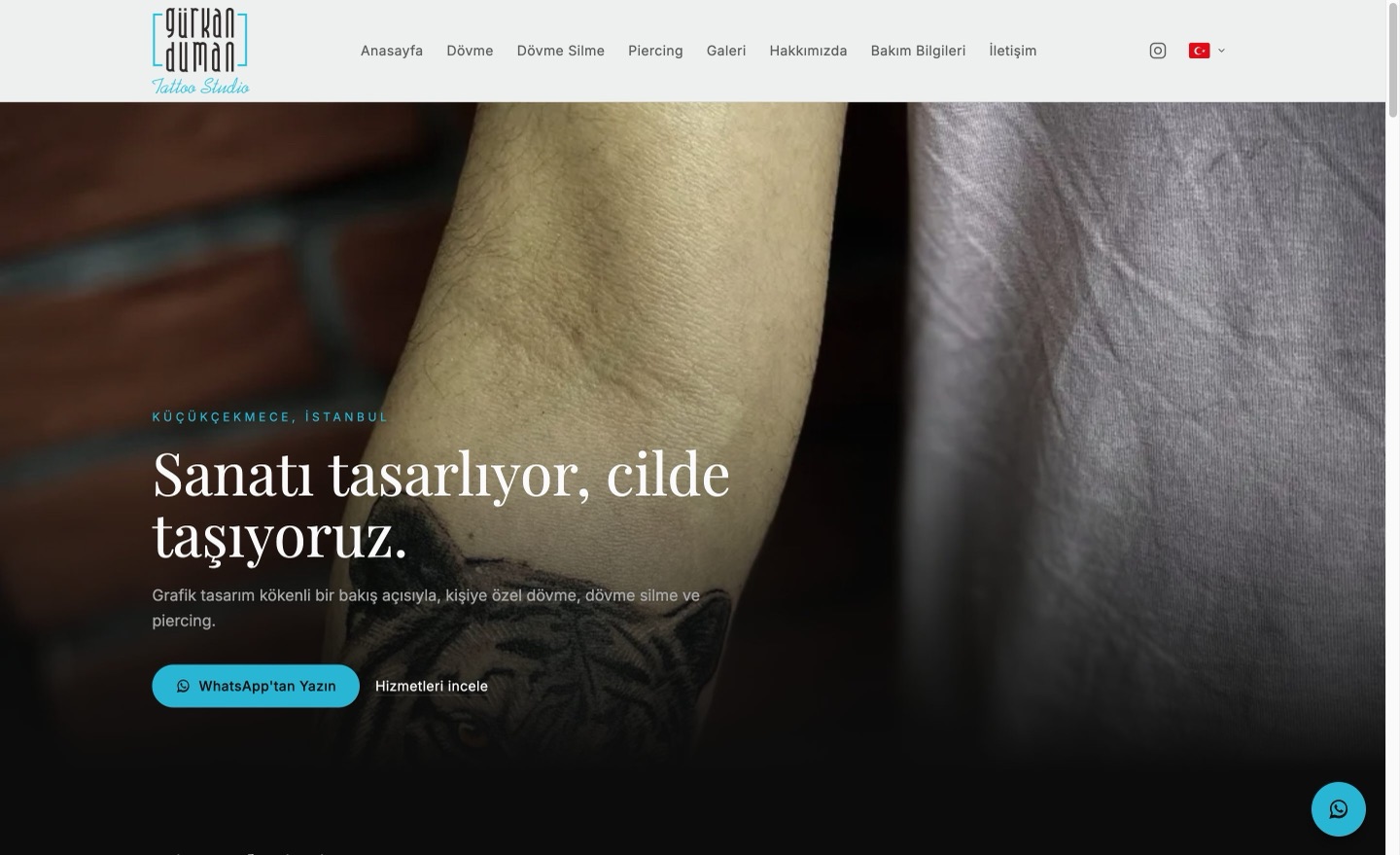Gürkan Duman Tattoo Studio sitesinin ana sayfası