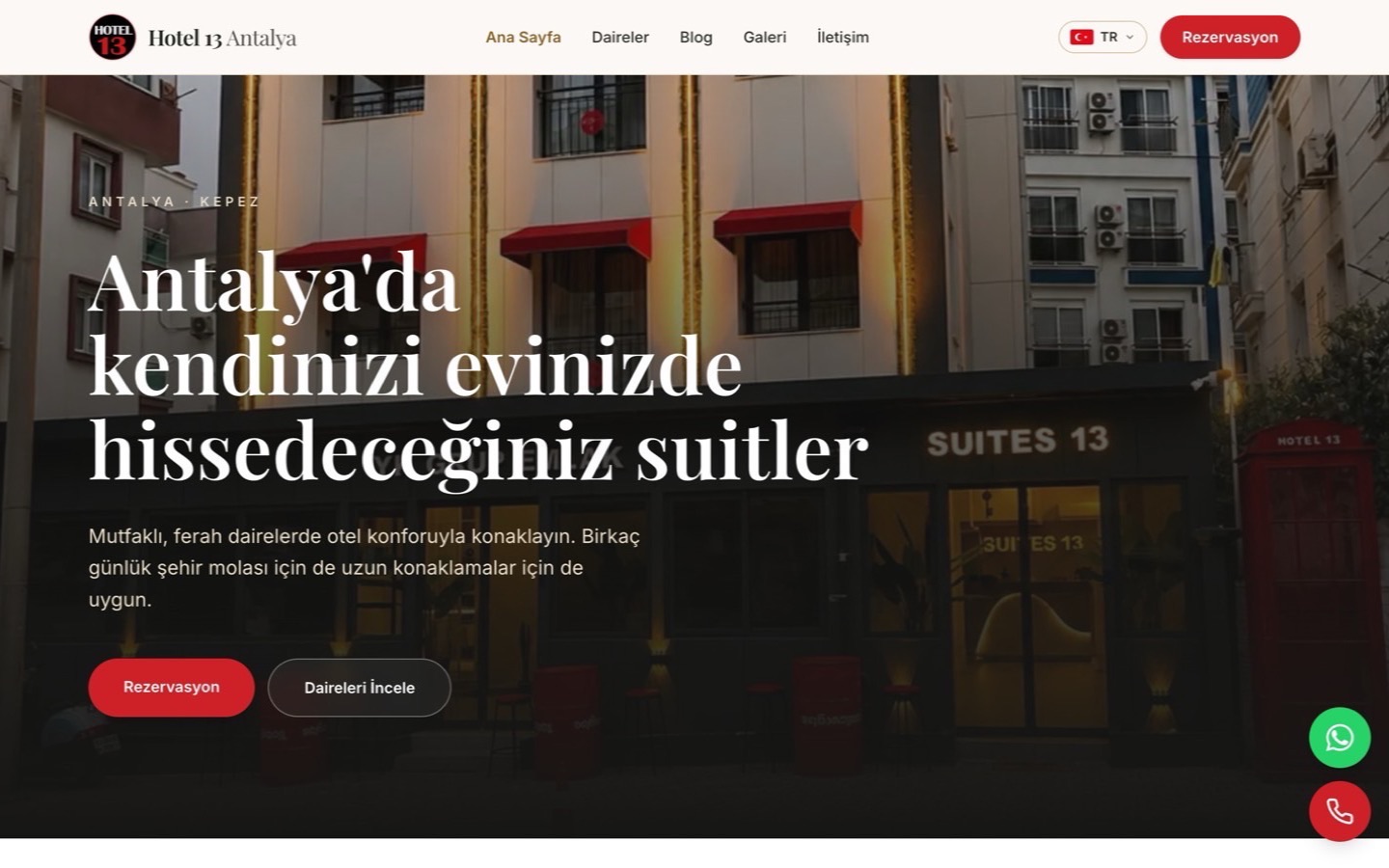 Hotel 13 Antalya sitesinin ana sayfası