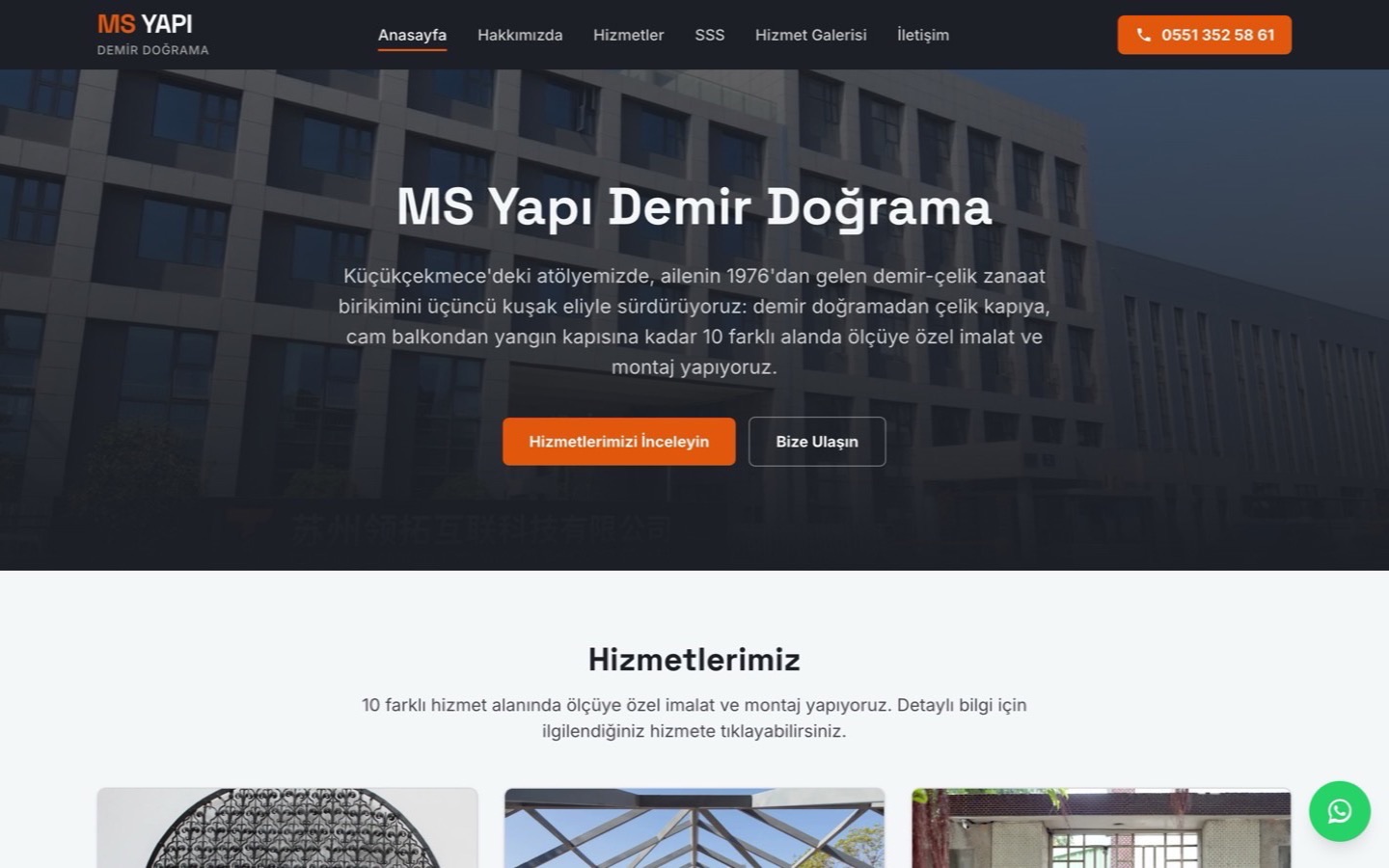 MS Yapı sitesinin ana sayfası