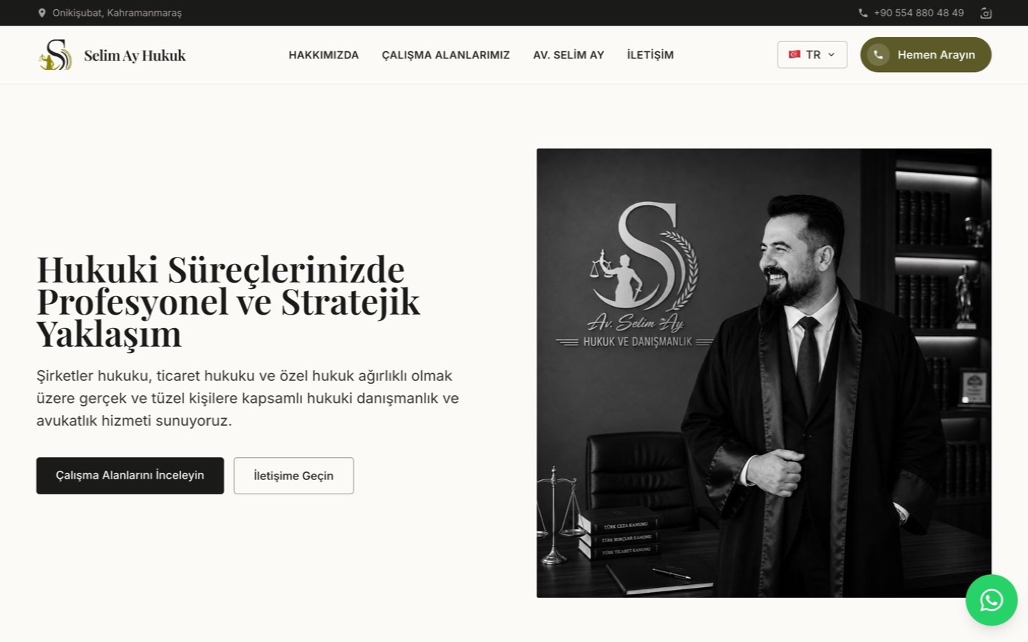 Selim Ay Hukuk sitesinin ana sayfası