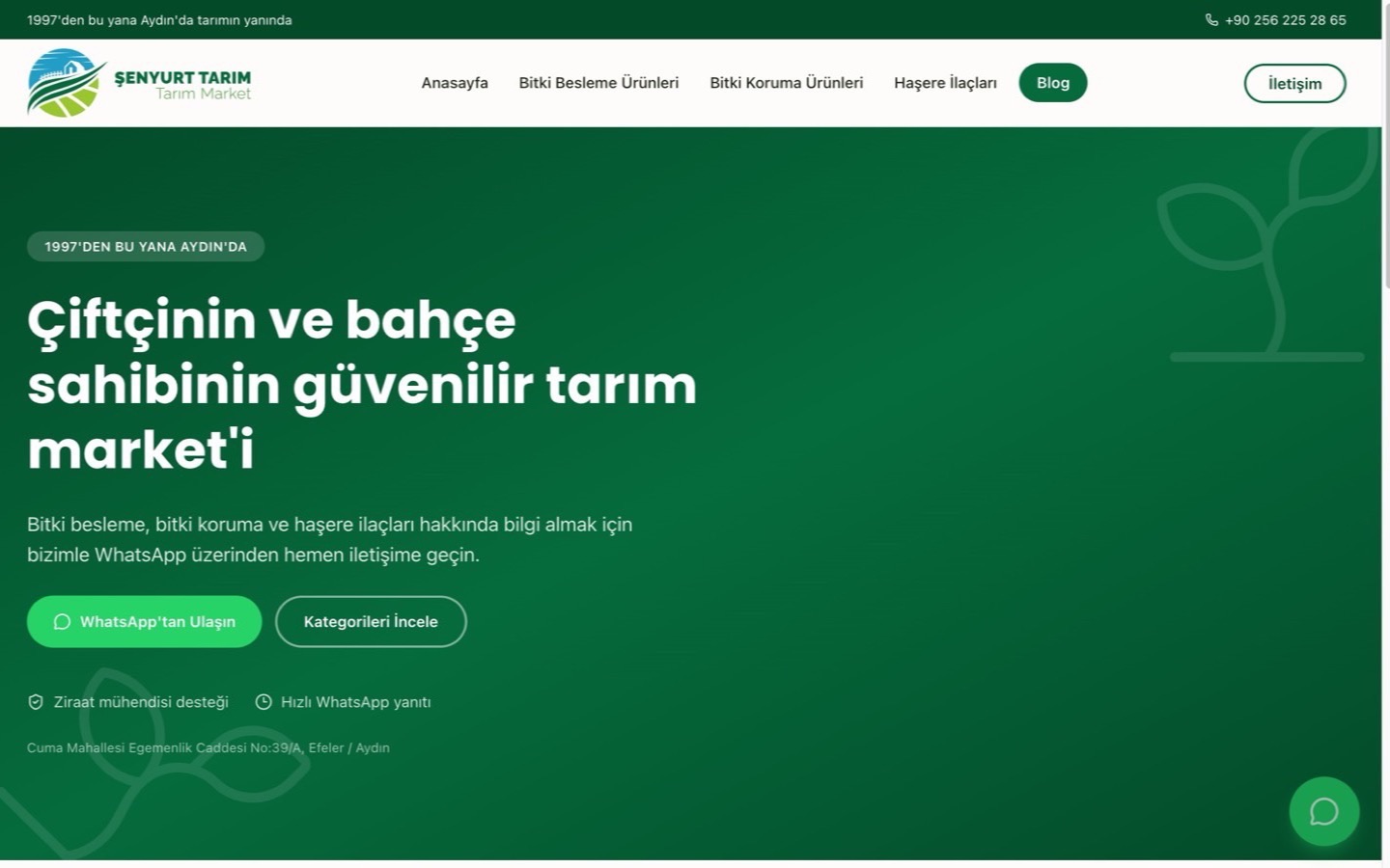 Şenyurt Tarım Market sitesinin ana sayfası