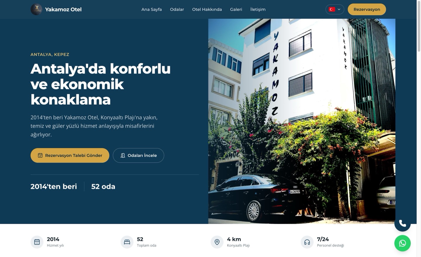 Yakamoz Otel sitesinin ana sayfası